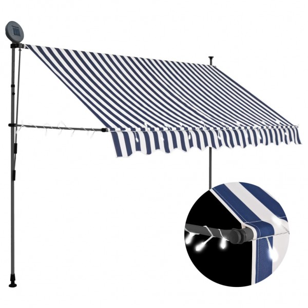Toldo manual retráctil con LED azul y blanco 250 cm D