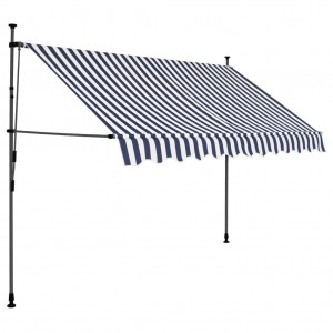 Toldo retrátil manual com LED 250 cm azul e branco H