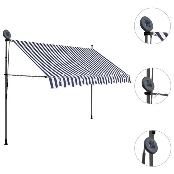 Toldo manual retráctil con LED azul y blanco 250 cm M 3