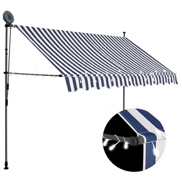 Toldo manual retráctil con LED azul y blanco 300 cm D