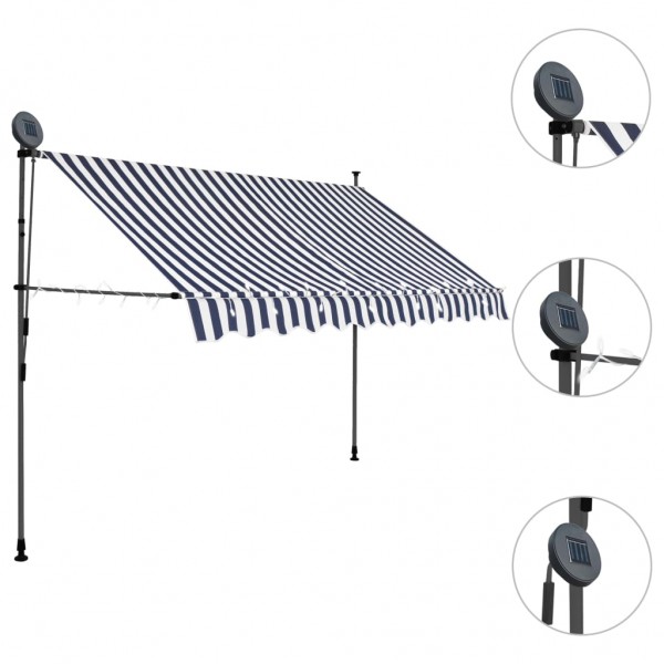 Toldo manual retráctil con LED azul y blanco 300 cm M 3
