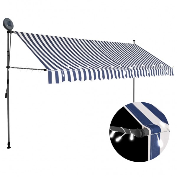 Toldo manual retráctil con LED azul y blanco 350 cm D