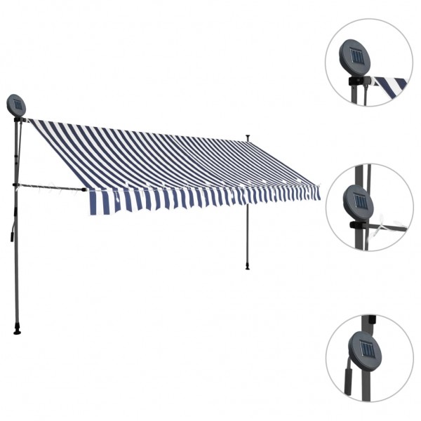Toldo retrátil manual com LED 350 cm azul e branco M 3