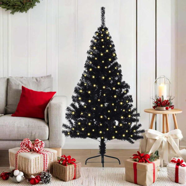 Árbol de Navidad Artificial Preiluminado Negro 150 cm PVC D