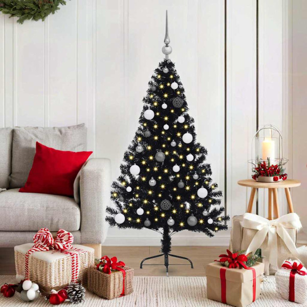 Árbol de Navidad Artificial Preiluminado Negro 150 cm PVC D