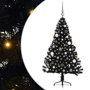 Árbol de Navidad Artificial Preiluminado Negro 150 cm PVC H