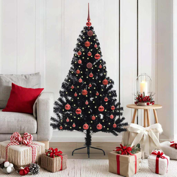 Árbol de Navidad Artificial Preiluminado Negro 150 cm PVC D