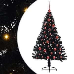 Árbol de Navidad Artificial Preiluminado Negro 150 cm PVC H