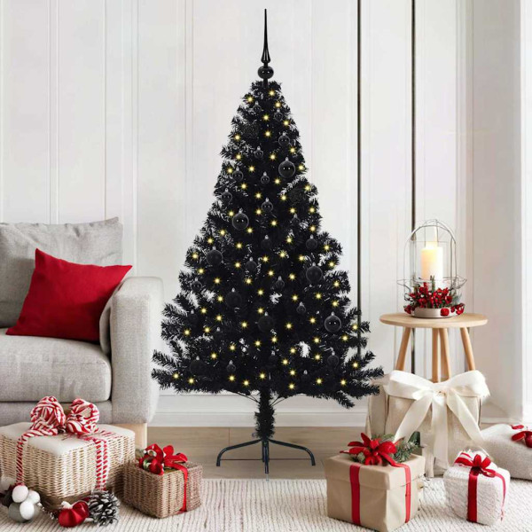 Árbol de Navidad Artificial Preiluminado Negro 150 cm PVC D