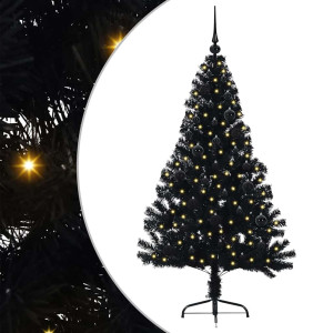 Árbol de Navidad Artificial Preiluminado Negro 150 cm PVC H