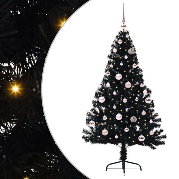 Árbol de Navidad Artificial Preiluminado Negro 150 cm PVC D