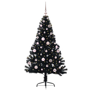 Árbol de Navidad Artificial Preiluminado Negro 150 cm PVC H