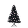 Árbol de Navidad Artificial Preiluminado Negro 150 cm PVC 3