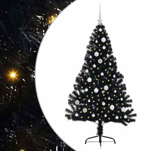 Árbol de Navidad Artificial Preiluminado Negro 150 cm PVC H
