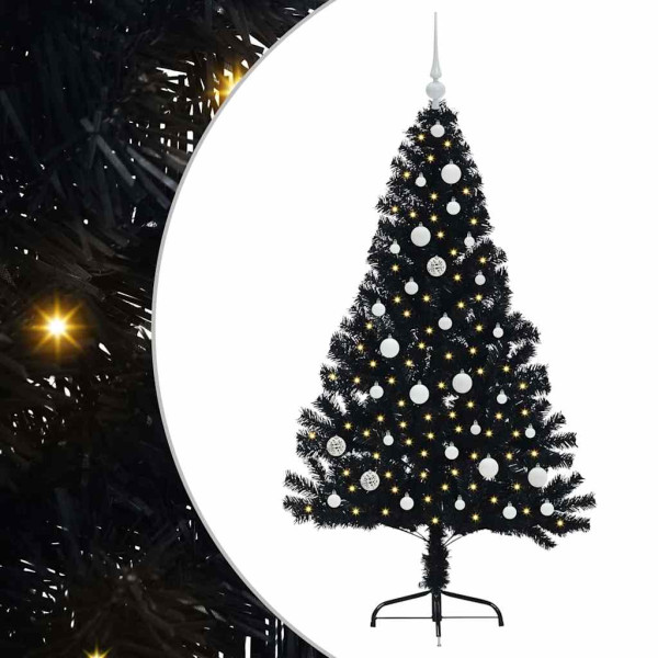 Árbol de Navidad Artificial Preiluminado Negro 150 cm PVC M 2