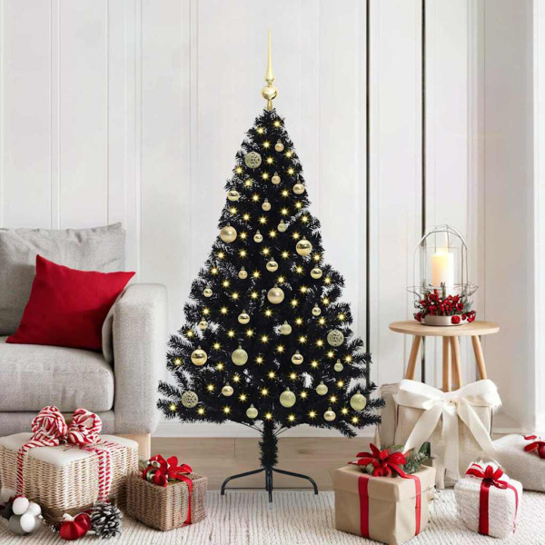 Árbol de Navidad Artificial Preiluminado Negro 150 cm PVC D