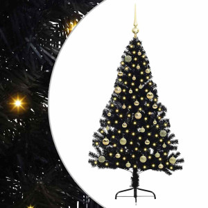 Árbol de Navidad Artificial Preiluminado Negro 150 cm PVC H