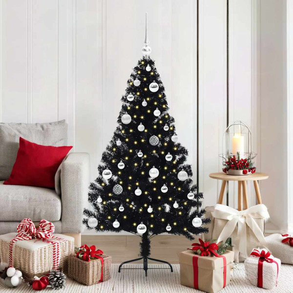 Árbol de Navidad Artificial Preiluminado Negro 150 cm PVC D