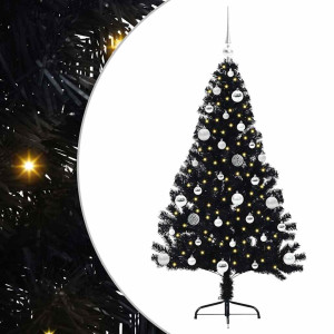 Árbol de Navidad Artificial Preiluminado Negro 150 cm PVC H