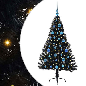 Árbol de Navidad Artificial Preiluminado Negro 150 cm PVC H