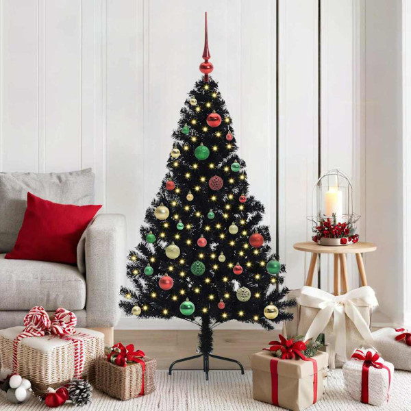 Árbol de Navidad Artificial Preiluminado Negro 150 cm PVC D