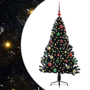 Árbol de Navidad Artificial Preiluminado Negro 150 cm PVC H