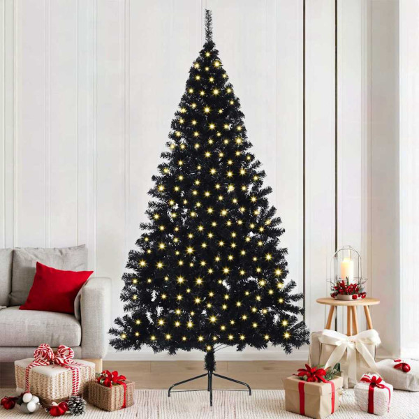 Árbol de Navidad Artificial Preiluminado Negro 210 cm PVC D