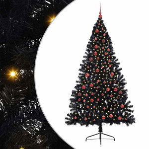 Árbol de Navidad Artificial Preiluminado Negro 210 cm PVC H