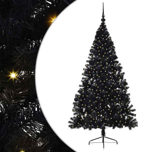 Árbol de Navidad Artificial Preiluminado Negro 210 cm PVC H