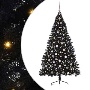 Árbol de Navidad Artificial Preiluminado Negro 210 cm PVC H