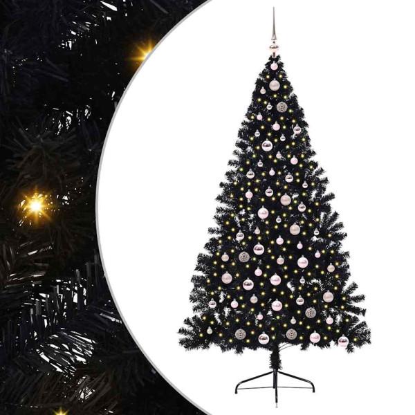 Árbol de Navidad Artificial Preiluminado Negro 210 cm PVC M 2
