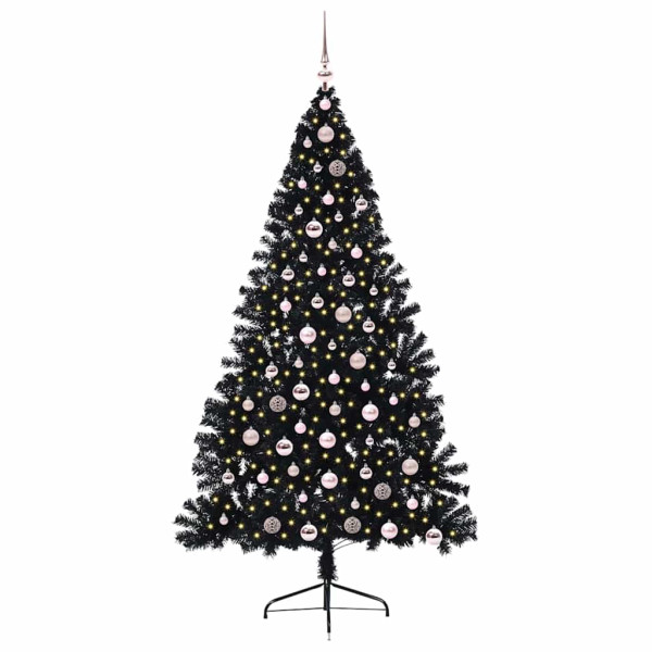 Árbol de Navidad Artificial Preiluminado Negro 210 cm PVC M 3