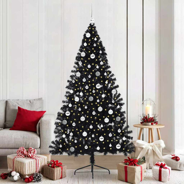 Árbol de Navidad Artificial Preiluminado Negro 210 cm PVC D