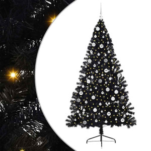 Árbol de Navidad Artificial Preiluminado Negro 210 cm PVC H