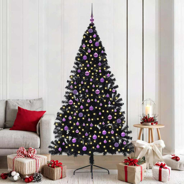 Árbol de Navidad Artificial Preiluminado Negro 210 cm PVC D