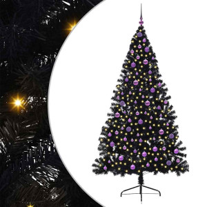 Árbol de Navidad Artificial Preiluminado Negro 210 cm PVC H