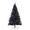 Árbol de Navidad Artificial Preiluminado Negro 210 cm PVC 4