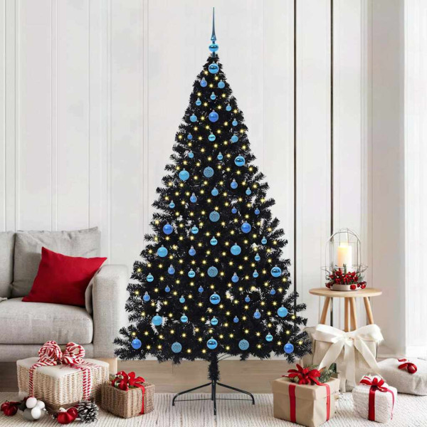 Árbol de Navidad artificial pre-iluminado Negro 210 cm PVC D