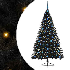 Árbol de Navidad artificial pre-iluminado Negro 210 cm PVC H