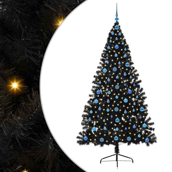 Árbol de Navidad artificial pre-iluminado Negro 210 cm PVC M 2