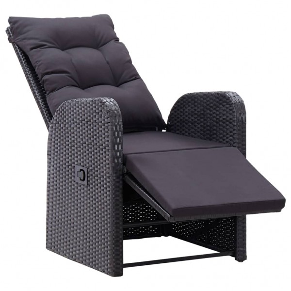 Sillón reclinable de jardín con cojín ratán sintético negro M 3