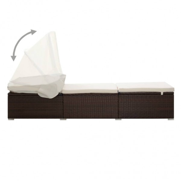 Espreguiçadeira com toldo e almofadão vime PE castanho M 4