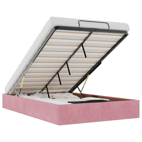 Estructura cama otomana sin colchón terciopelo rosa 120x190 cm M 2