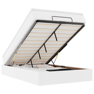 Estructura cama otomana colchón cuero sintético blanco H