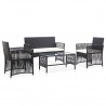 4 pcs conjunto lounge de jardim c/ almofadões vime PE preto 1