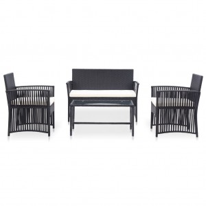 Set muebles de jardín 4 piezas y cojines ratán sintético negro H