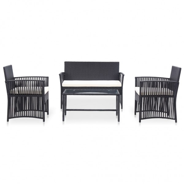 Set muebles de jardín 4 piezas y cojines ratán sintético negro M 2