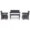 4 pcs conjunto lounge de jardim c/ almofadões vime PE preto 2