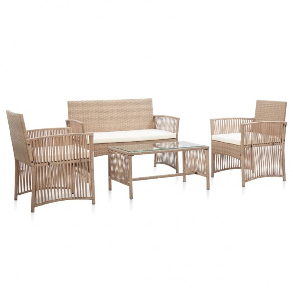 Set muebles de jardín 4 piezas y cojines ratán sintético beige D