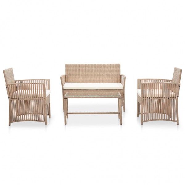 Set muebles de jardín 4 piezas y cojines ratán sintético beige M 2